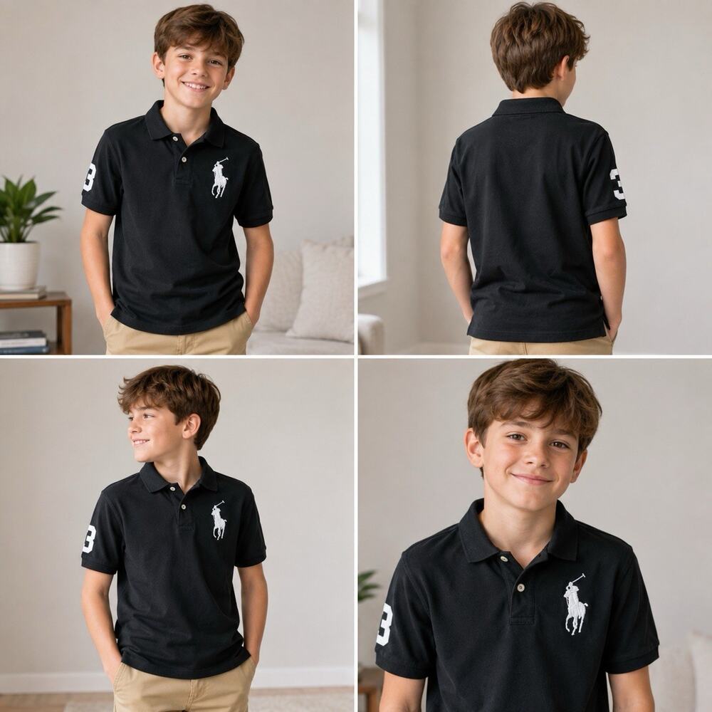 Polo Ralph Lauren Big Pony Boys M 10-12 Black Classic Fit Polo Shirt
